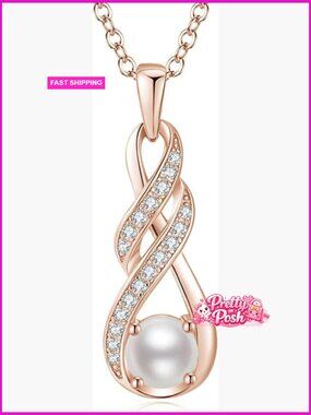 925 Sterling Silver Infinity Pendant Necklace Created Pearl Jewelry Gift for